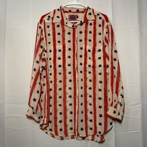 Cambridge Country Store Patriotic Stars Stripes Sheer Button Up Blouse Size M